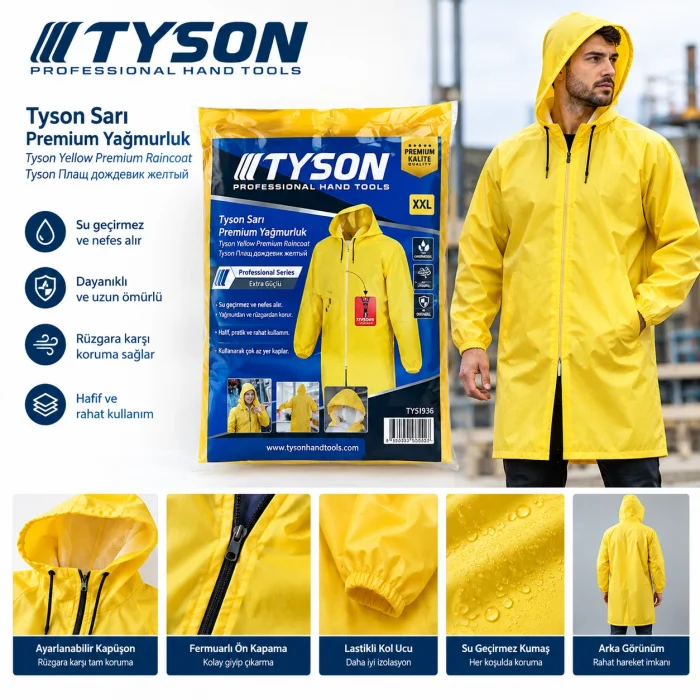 TYSON professıonal Hand Tools Pardösü Sarı Yağmurluk