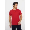T-shirt V Yaka Kısakol %100 Pamuk Cepli Kırmızı
