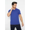 T-shirt V Yaka Kısakol %100 Pamuk Cepli Sax Mavi