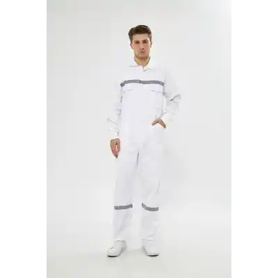 Mervem Beyaz Reflektörlü Pamuk İş Tulumu