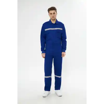 Orange Safety Bütün İş Tulumu %100 Pamuk Reflektörlü Sax Mavi