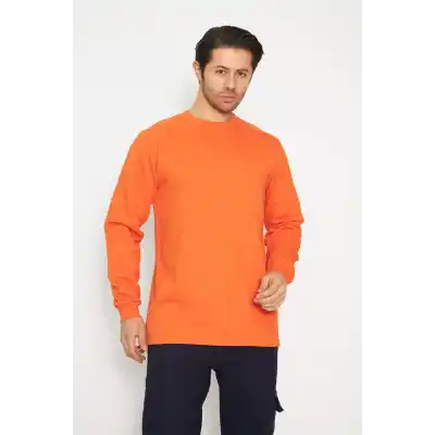 Orange Safety Sweat T-shırt Bisiklet Yaka Kışlık Uzun Kol Turuncu