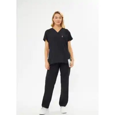 Orange Safety V Yaka Treecotton Siyah Hemşire Takım