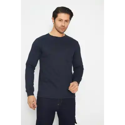 Sweat T-shırt Bisiklet Yaka Kışlık Uzun Kol Lacivert