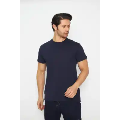 T-shirt Bisiklet Yaka Kısakol %100 Pamuk Cepli Lacivert