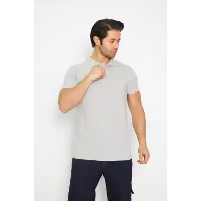 T-shirt Polo Yaka Kısakol %100 Pamuk Cepli Gri