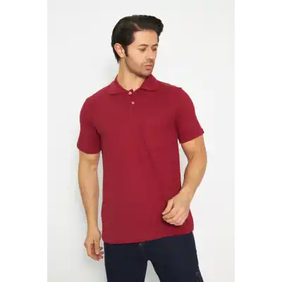 T-shirt Polo Yaka Kısakol %100 Pamuk Cepli Kırmızı