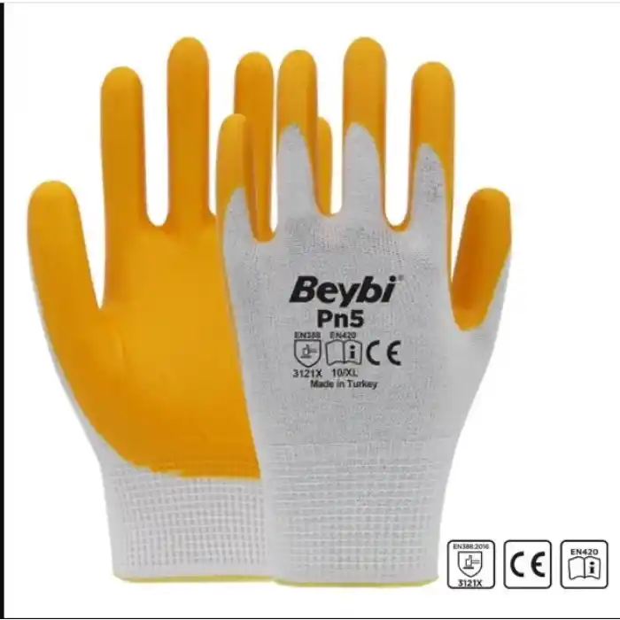 Beybi Eldiven Pn5 No:10 Nitril Sarı Beyaz Iş Eldiveni