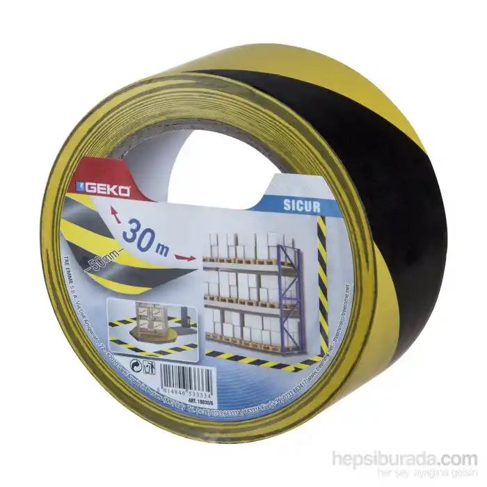 Geko Yer İşaretleme Ve İkaz Bantı Pvc Sarı/Siyah 50Mmx30m Sıcur