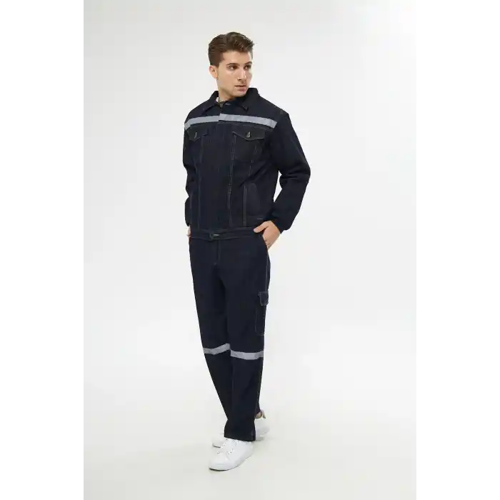 İş Takımı Kot Taşlanmış %100 Pamuk Kapitoneli Reflektörlü Kışlık