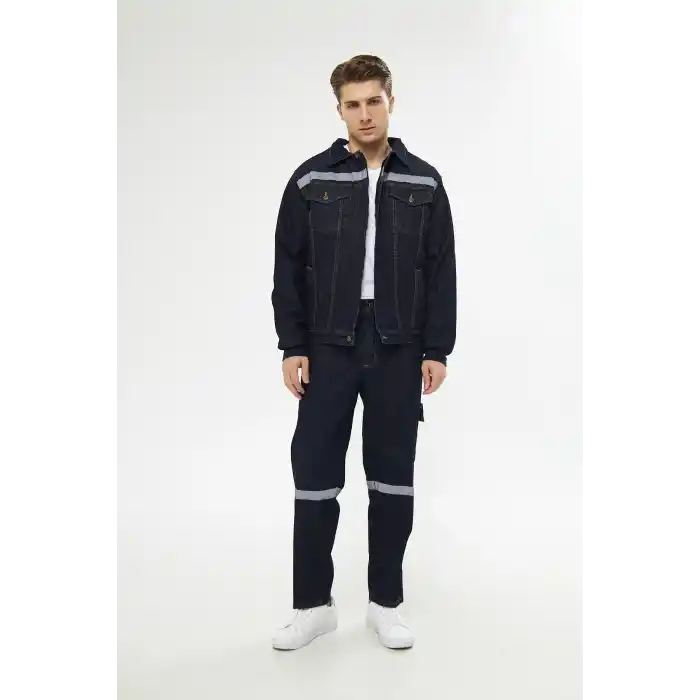 İş Takımı Kot Taşlanmış %100 Pamuk Kapitoneli Reflektörlü Kışlık