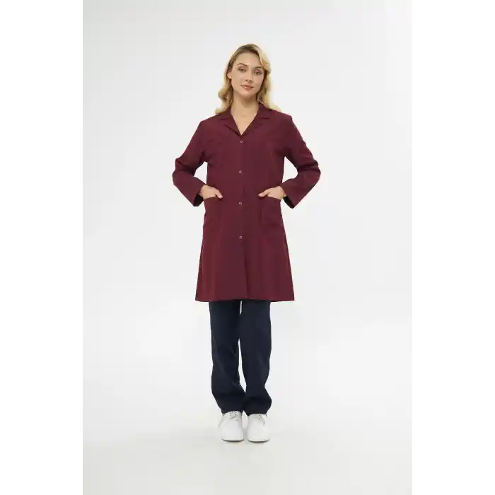 Mervem Bayan Bordo İş Önlüğü Alpaka