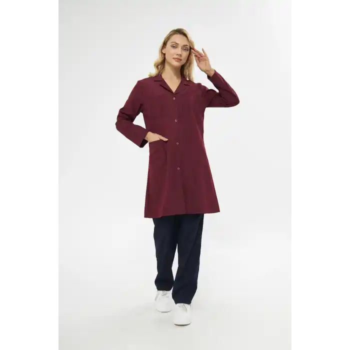 Mervem Bayan Bordo İş Önlüğü Alpaka