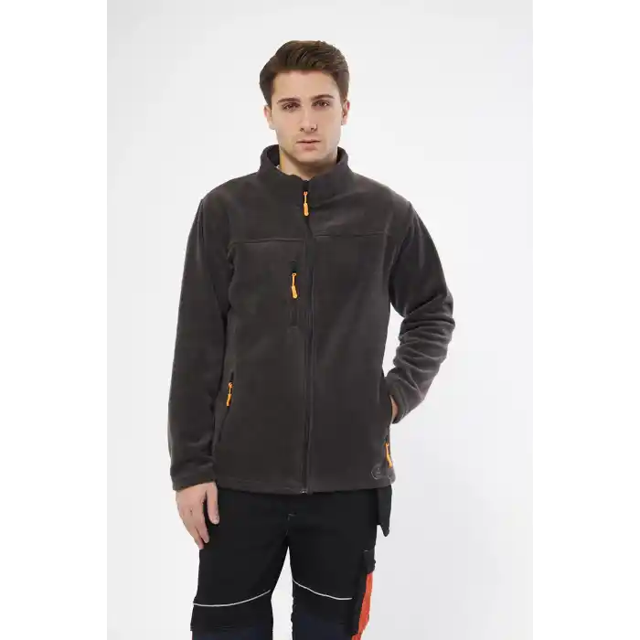 Mervem Gri Tam Fermuarlı 3 Cepli Polar