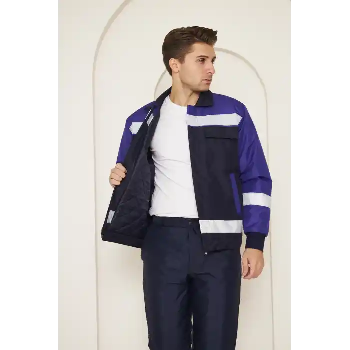 Mervem Saks Mavi Robalı Lacivert Soğuk Hava Mont Pantolon Takımı Su Ve Rüzgar İticili