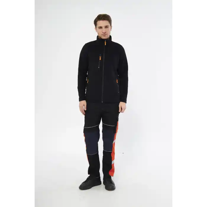 Mervem Siyah Tam Fermuarlı 3 Cepli Polar