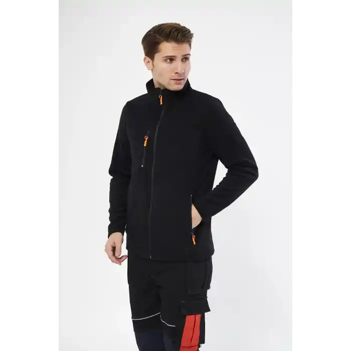 Mervem Siyah Tam Fermuarlı 3 Cepli Polar