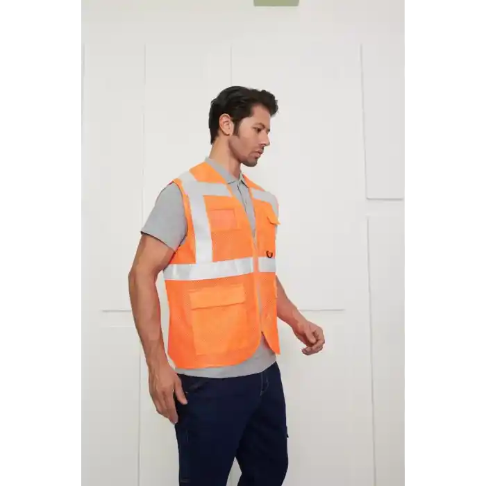 Mühendis Tipi Fileli İkaz Yeleği (Turuncu)