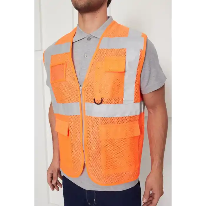 Mühendis Tipi Fileli İkaz Yeleği (Turuncu)