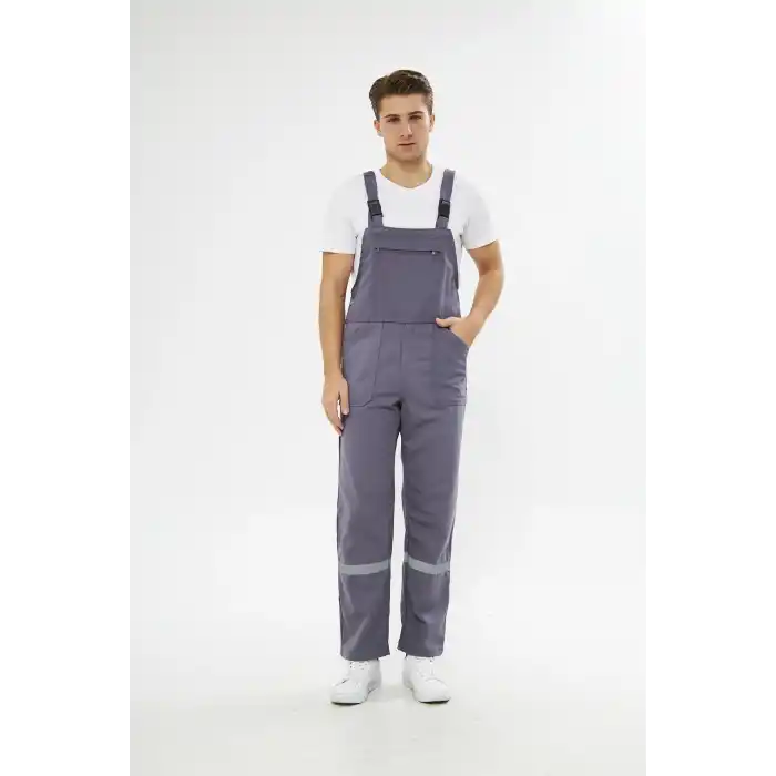 Orange Safety Bahçıvan İş Tulumu Reflektörlü %100 Pamuk Gri