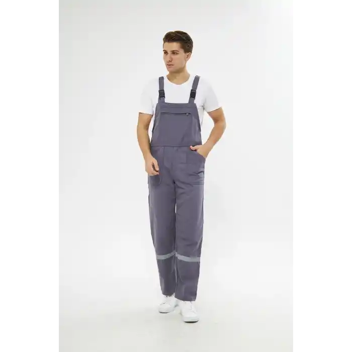 Orange Safety Bahçıvan İş Tulumu Reflektörlü %100 Pamuk Gri