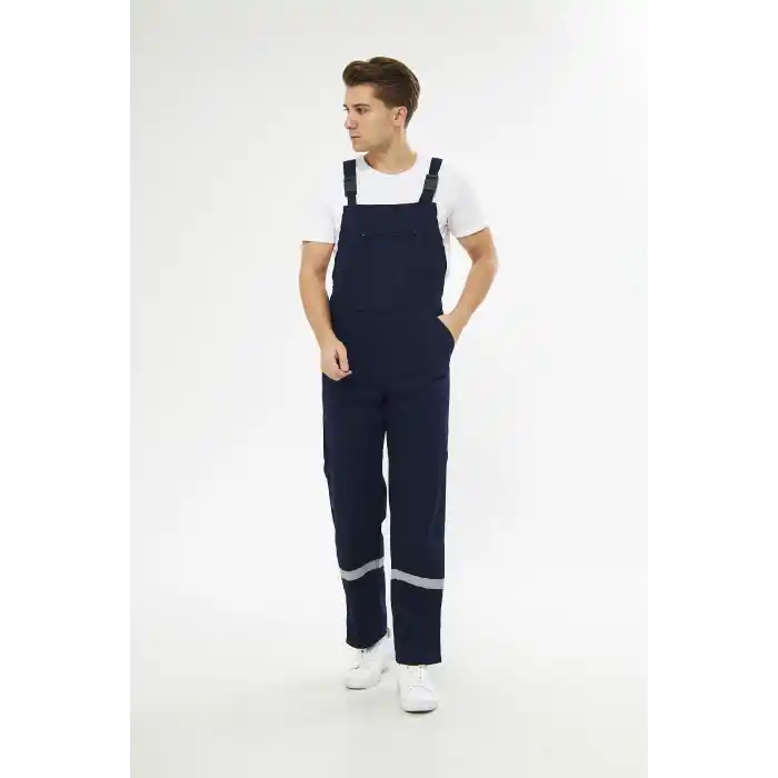 Orange Safety Bahçıvan İş Tulumu Reflektörlü %100 Pamuk Lacivert