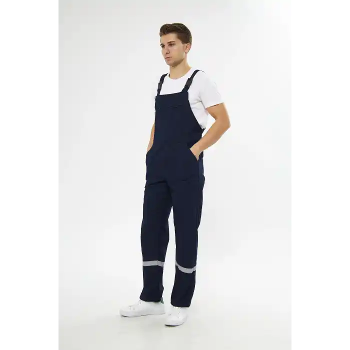 Orange Safety Bahçıvan İş Tulumu Reflektörlü %100 Pamuk Lacivert