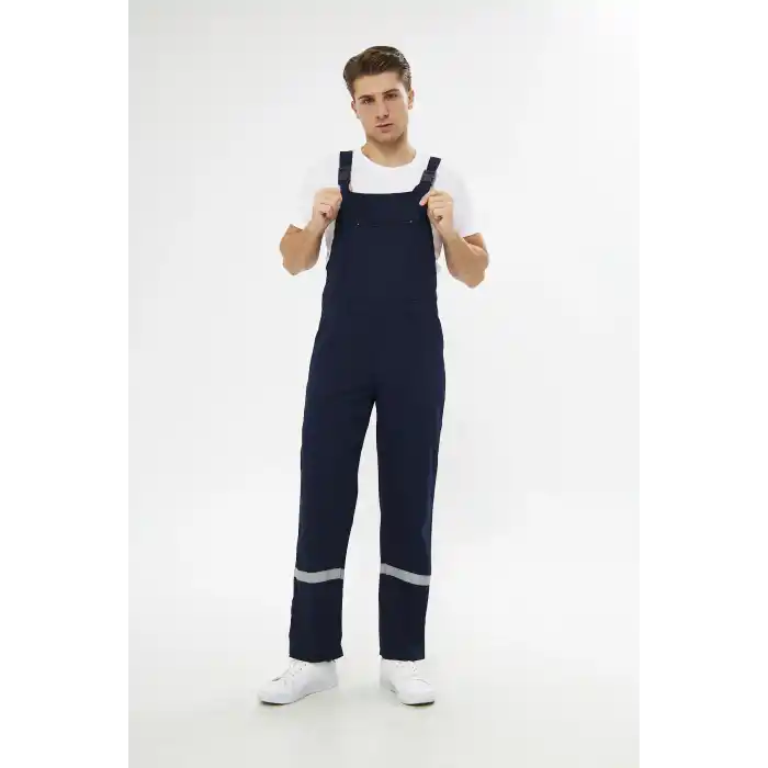 Orange Safety Bahçıvan İş Tulumu Reflektörlü %100 Pamuk Lacivert