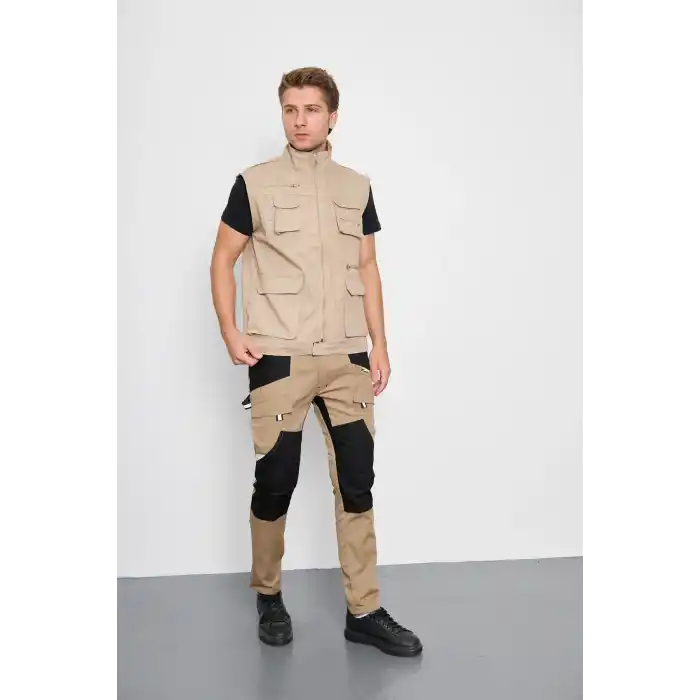 Orange Safety Bej Paris Harman Karışımı Yelek + Pantolon