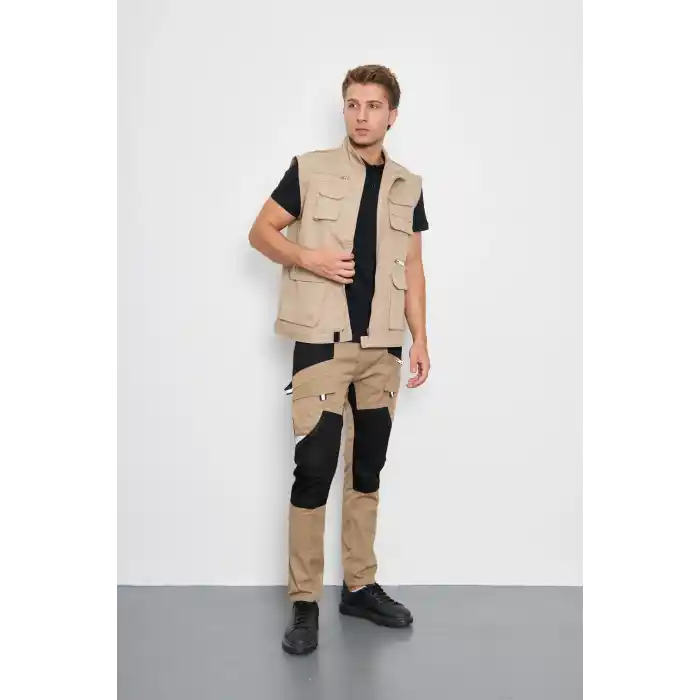 Orange Safety Bej Paris Harman Karışımı Yelek + Pantolon