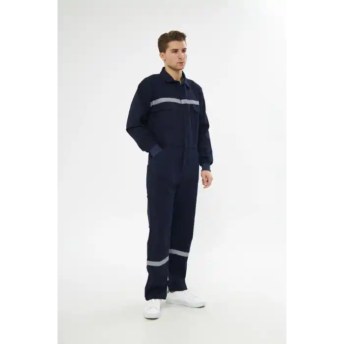 Orange Safety Bütün İş Tulumu %100 Pamuk Reflektörlü Lacivert