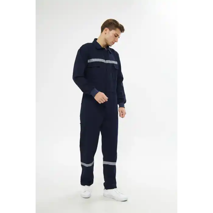 Orange Safety Bütün İş Tulumu %100 Pamuk Reflektörlü Lacivert