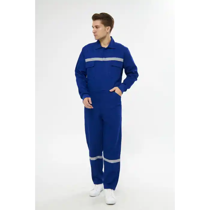 Orange Safety Bütün İş Tulumu %100 Pamuk Reflektörlü Sax Mavi