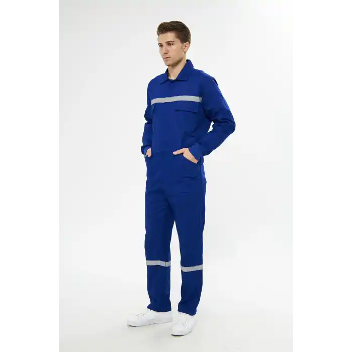 Orange Safety Bütün İş Tulumu %100 Pamuk Reflektörlü Sax Mavi