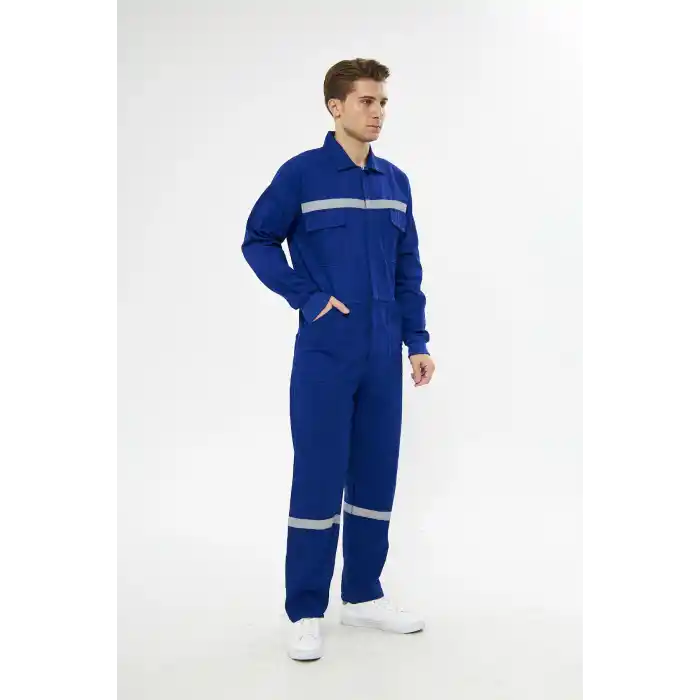 Orange Safety Bütün İş Tulumu %100 Pamuk Reflektörlü Sax Mavi