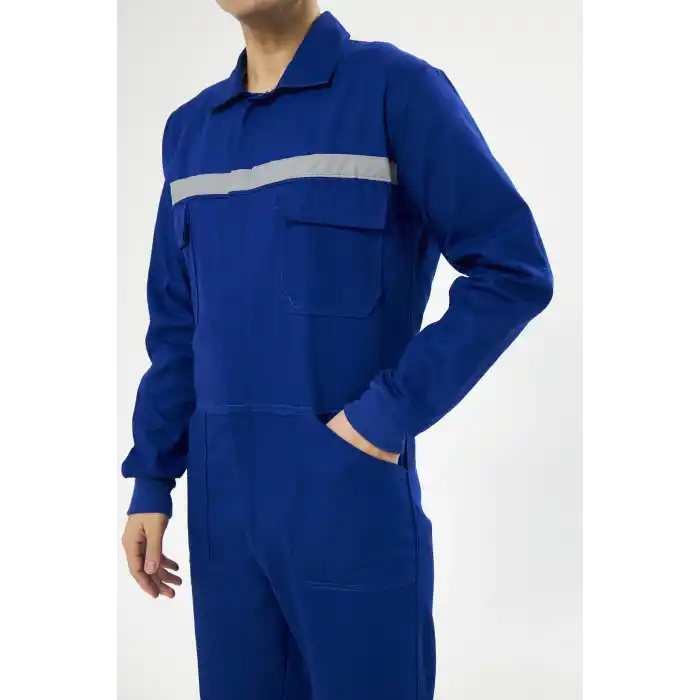 Orange Safety Bütün İş Tulumu %100 Pamuk Reflektörlü Sax Mavi