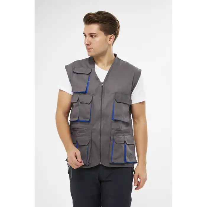 Orange Safety Çok Cepli Gri Yelek