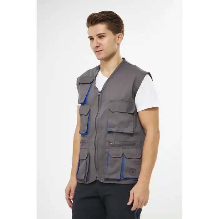 Orange Safety Çok Cepli Gri Yelek