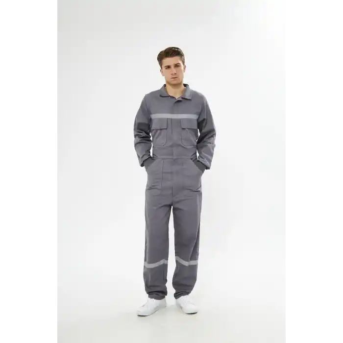 Orange Safety Gri Bütün  İş Tulumu 12/16 Gabardin