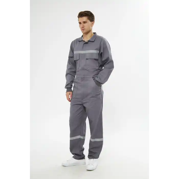 Orange Safety Gri Bütün  İş Tulumu 12/16 Gabardin