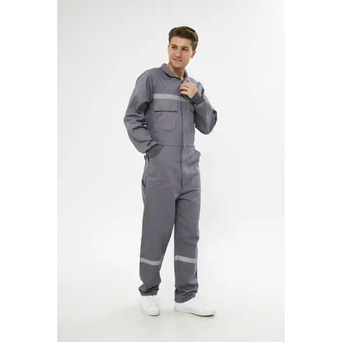 Orange Safety Gri Bütün  İş Tulumu 12/16 Gabardin