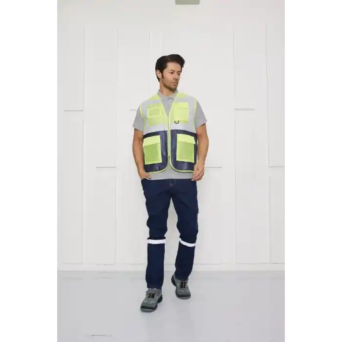 Orange Safety Gri-Lacivert Mühendis Tipi İkaz Yeleği