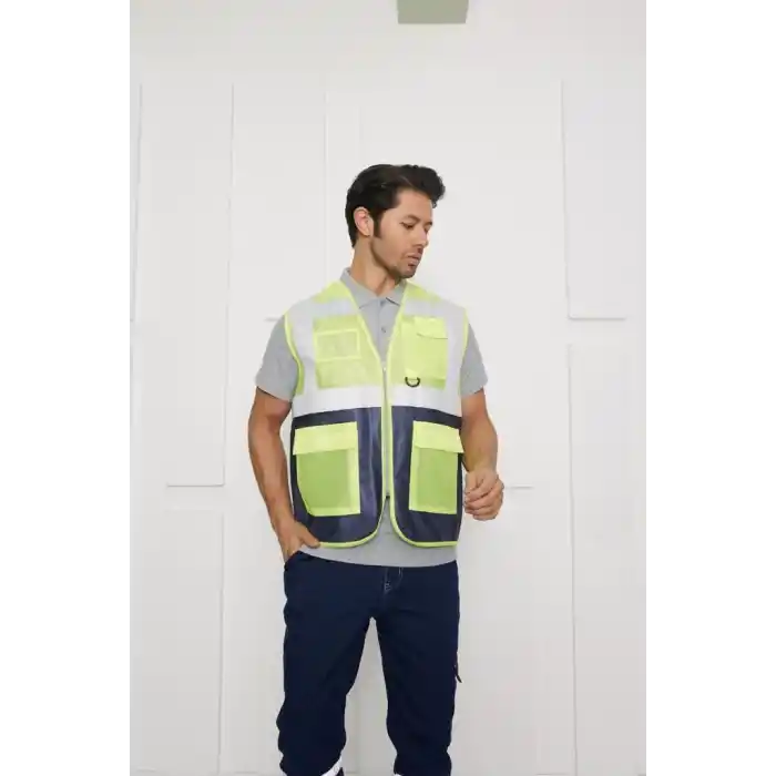 Orange Safety Gri-Lacivert Mühendis Tipi İkaz Yeleği