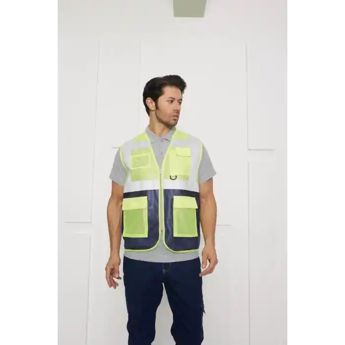 Orange Safety Gri-Lacivert Mühendis Tipi İkaz Yeleği