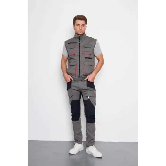 Orange Safety Gri Takım Berlin Harman Karışımı Yelek + Pantolon