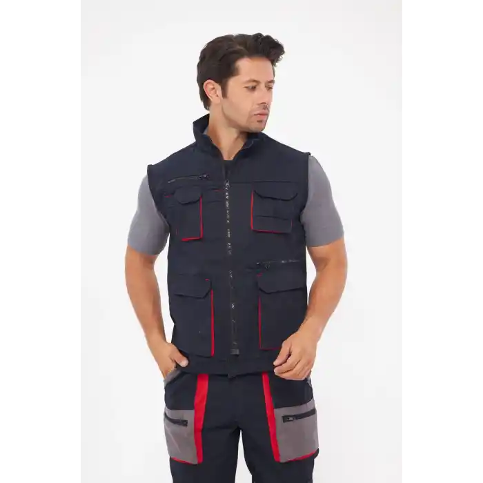 Orange Safety Harman Karışımı Lacivert Çok Cepli Yelek