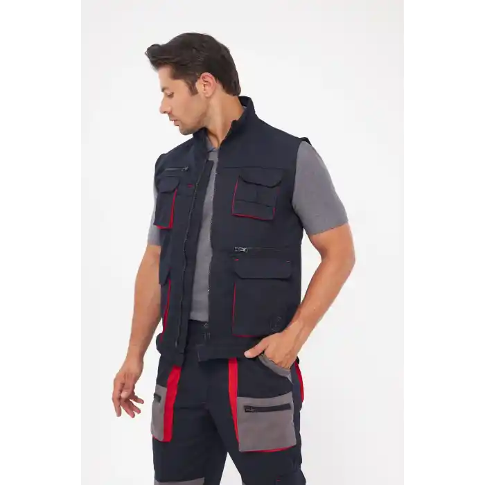 Orange Safety Harman Karışımı Lacivert Çok Cepli Yelek