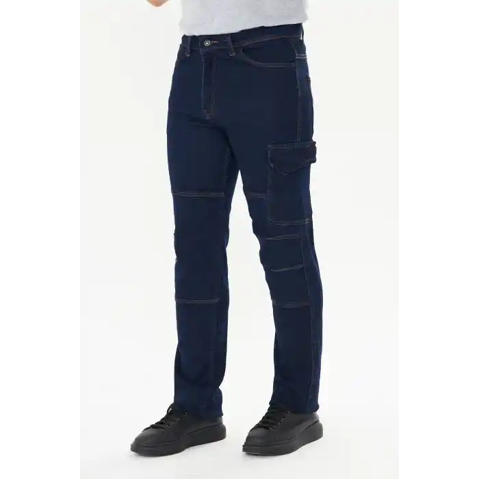 Orange Safety İş Pantolonu Kot Mavi Reflektörlü Kargo Cepli