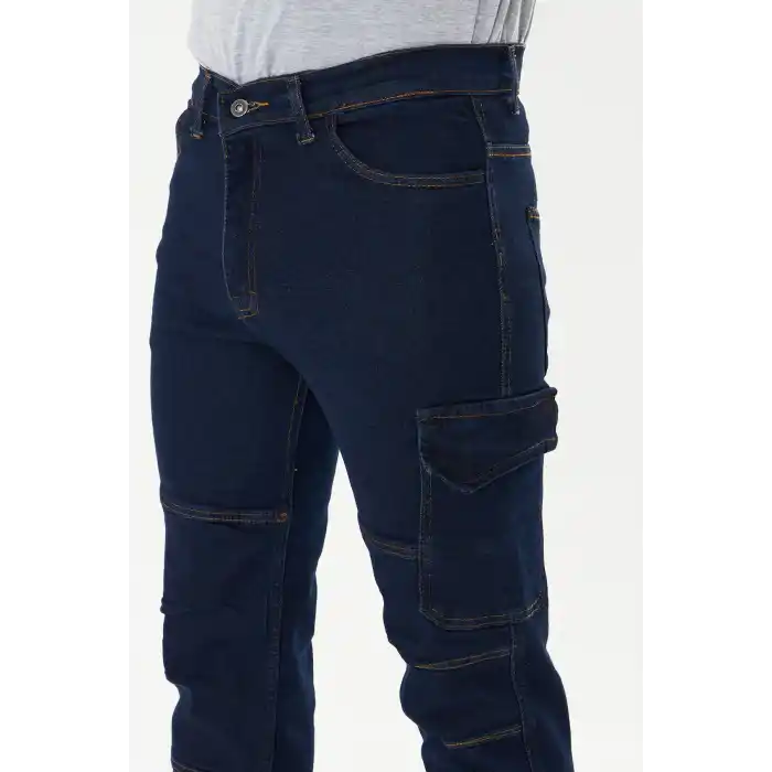 Orange Safety İş Pantolonu Kot Mavi Reflektörlü Kargo Cepli