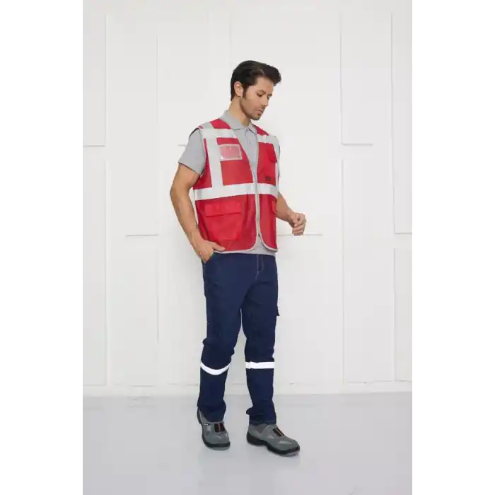 Orange Safety Kırmızı Fileli Mühendis Tipi İkaz Yeleği